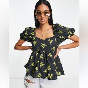 Topshop ditsy tie back blouse